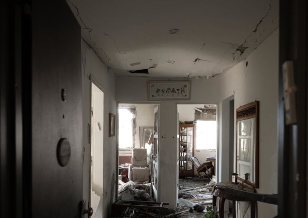 Destroyed building in central Israel following Iranian missile strikes on February 28, 2026.
