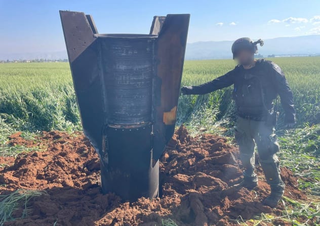 The head of an impacted rocket in a field in Northern Israel on March 1, 2026.