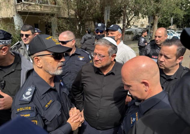 National Security Minister Itamar Ben-Gvir arrived at the scene of the missile impact in central Israel on Sunday, March 1, 2026