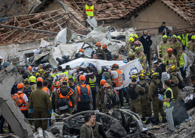 The scene where a ballistic missile fired from Iran hit Bet Shemesh, central Israel, causing heavy damage, March 1, 2026