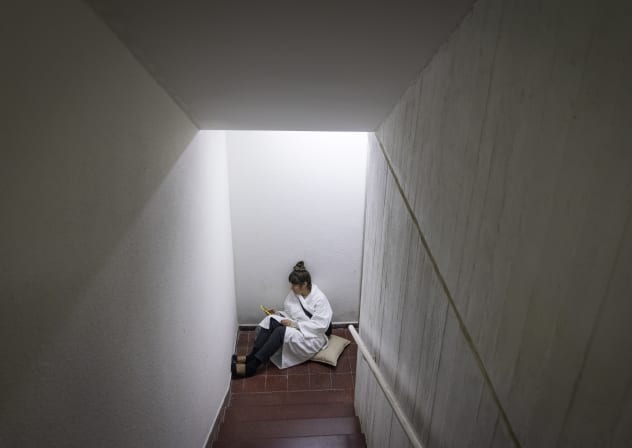 AN ISRAELI takes cover in a public shelter in Tel Aviv as a siren sounds warning of incoming ballistic missiles fired from Iran, on March 1, 2026.