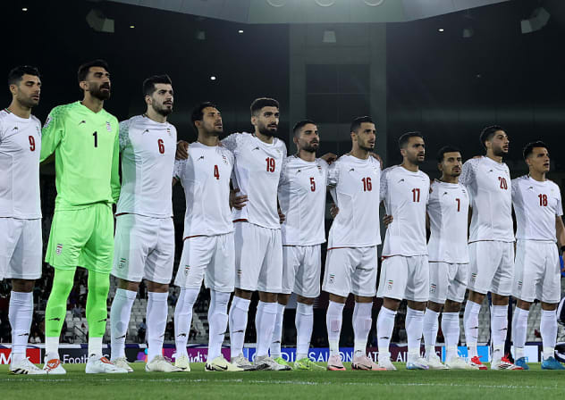 PLAYERS OF Iran line up prior to the FIFA World Cup 2026 Qualifier match between Qatar and IR Iran at Jassim Bin Hamad Stadium on June 05, 2025 in Doha, Qatar.