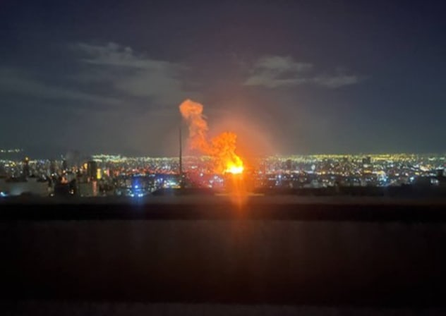EXPLOSIONS FROM the strikes on the IRIB’s buildings, visible from different parts of Tehran. 