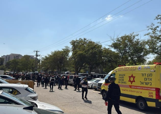 Emergency services respond to the scene of an Iranian missile strike in the Beersheba area on Monday, March 2, 2026.
