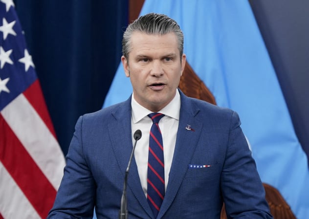 US Secretary of Defense Pete Hegseth holds a briefing amid the US-Israeli conflict with Iran, at the Pentagon in Washington, March 2, 2026.