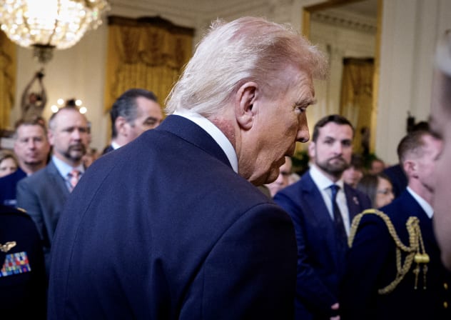 US President Donald Trump arrives for a Medal of Honor Ceremony in the East Room of the White House on March 02, 2026 in Washington, DC.