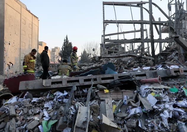 Firefighters work following an Israeli and US strike on a police station, amid Operation Epic Fury, in Tehran, Iran, March 2, 2026.
