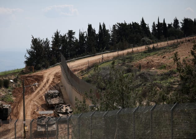 Israeli military vehicles at the Israel-Lebanon border, following an escalation between Hezbollah and Israel amid the US-Israel conflict with Iran, March 2, 2026.