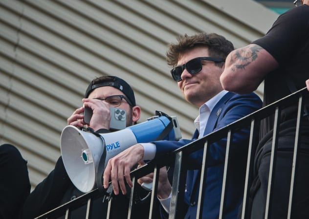 Nick Fuentes, professional incel, attends a rally instead of doing his laundry.