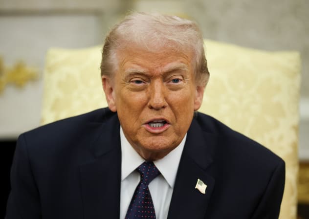 US President Donald Trump speaks during a bilateral meeting with German Chancellor Friedrich Merz in the Oval Office of the White House on March 03, 2026 in Washington, DC.