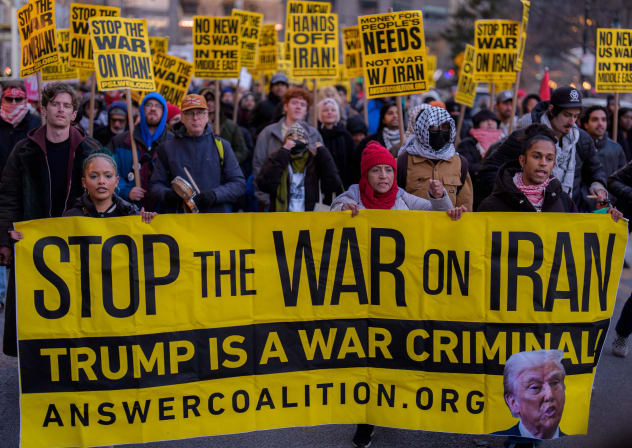 People march during a protest against the war in Iran on March 2, 2026 in New York, New York. U.S.