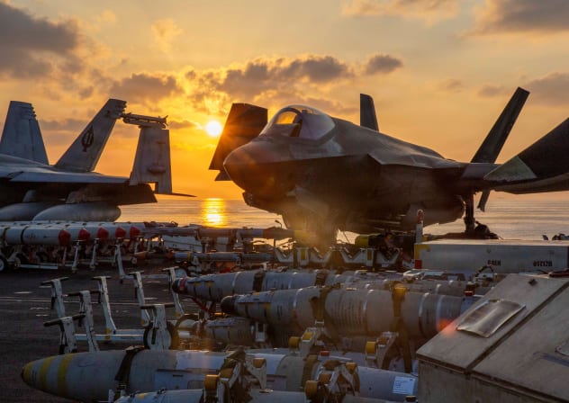 A US Marines F-35C Lightning II is staged for flight operations on the flight deck of the US Navy Nimitz-class aircraft carrier USS Abraham Lincoln in support of the Operation Epic Fury attack on Iran from an undisclosed location March 3, 2026.