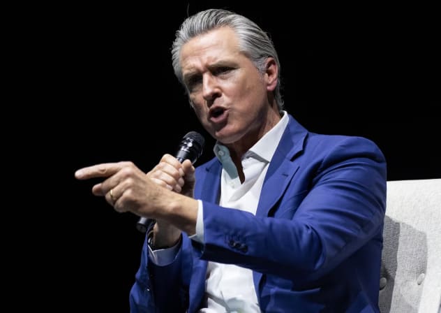 California Gov. Gavin Newsom gestures at an event promoting his book "Young Man in a Hurry" on February 28, 2026 in San Francisco, California.