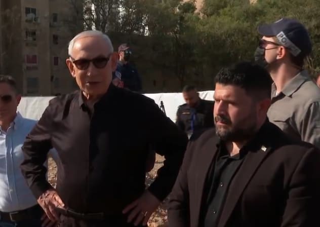 Prime Minister Benjamin Netanyahu visits the site of the Iranian missile strike in Beersheba, March 6, 2026.