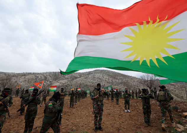 Iranian Kurdish fighters from the Kurdistan Freedom Party (PAK) take part in a training session at a base on the outskirts of Erbil, Iraq February 12, 2026.