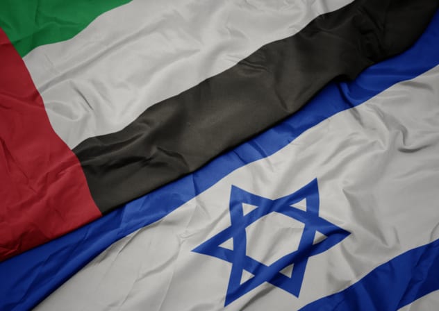 An illustration of the Israeli and UAE flags.
