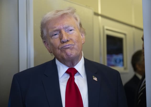 US President Donald Trump speaks to members of the media traveling on Air Force One while heading to Miami on March 7, 2026.