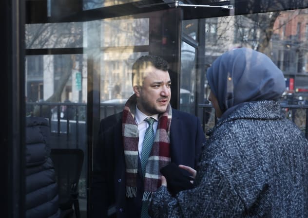 Mahmoud Khalil, arrives at the New York City Mayor Zohrarn Mamdani's ceremonial inauguration at City Hall on January 1, 2026.