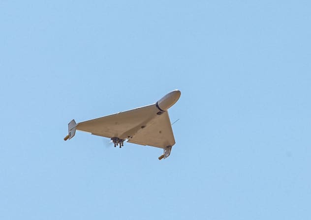 Iranian-made Shahed-136 'Kamikaze' drone flies over the sky of Kermanshah, Iran on March 7, 2024.