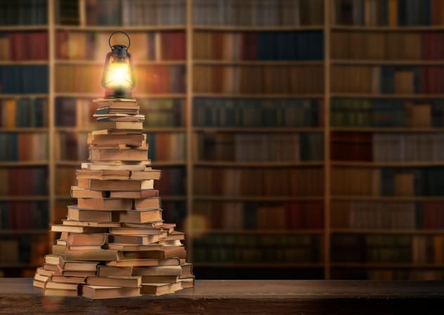 A pile of books.