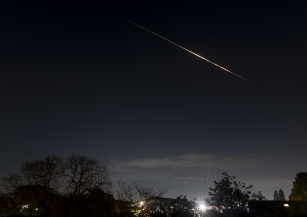 A ballistic missile fired from Iran seen the sky in Northern Israel on March 07, 2026 in Northern Israel.