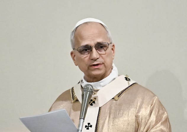 Pope Leo XIV speaks to devotees while leading Mass during a pastoral visit to the Sacred Heart of Jesus Parish in Ponte Mammolo on the Fourth Sunday of Lent, in Rome on March 15, 2026.