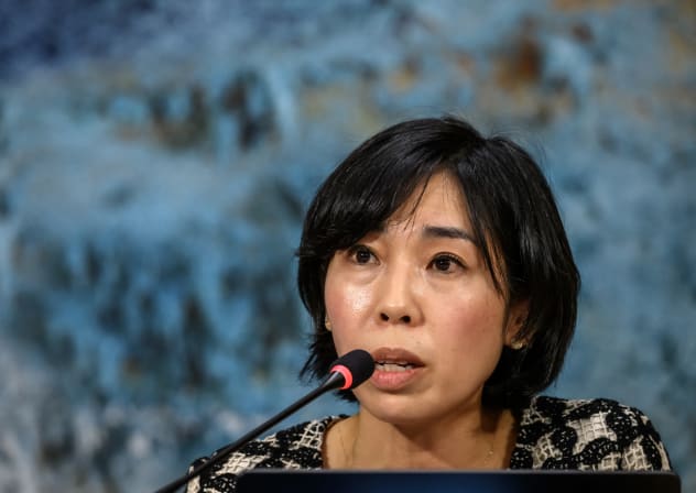 United Nations' Special Rapporteur on the situation of human rights in the Islamic Republic of Iran Mai Sato delivers her report before delegates of the UN Human Rights Council, in Geneva on March 16, 2026. 