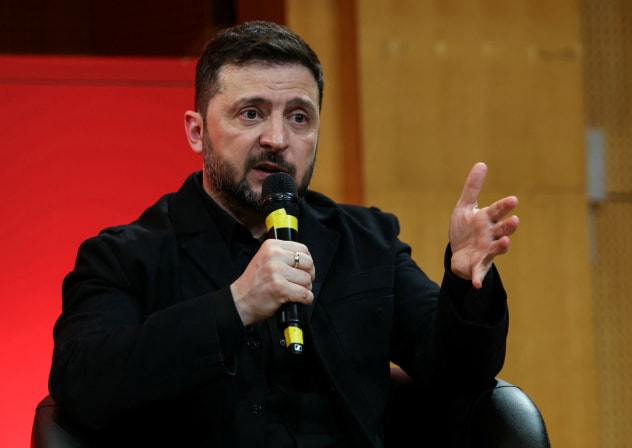 Ukrainian President Volodymyr Zelensky speaks on stage during conference at "Sciences Po" Institute of Political Studies (IEP) in Paris on March 13, 2026; illustrative.