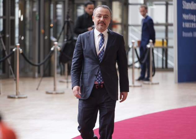 Nuh Ylmaz talking to media at the EU Council headquarters in Brussels, Belgium, March 17, 2025; illustrative.