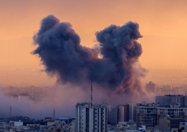 A plume of smoke rises after a strike on the Iranian capital Tehran, on March 3, 2026.