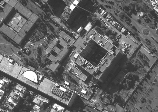 A SATELLITE image shows a closer view of the buildings of the Intelligence Ministry in Tehran, Iran, February 22, 2026, before airstrikes.