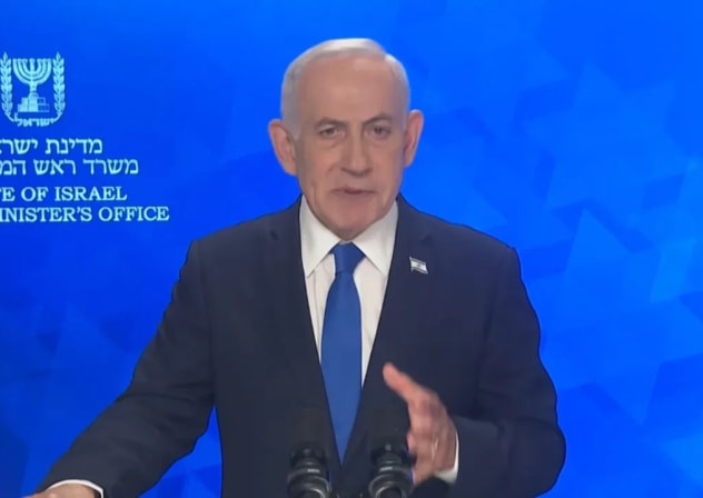 El primer ministro Benjamin Netanyahu se dirige a la nación en medio del ataque israelí contra objetivos del régimen iraní el 7 de marzo de 2026.