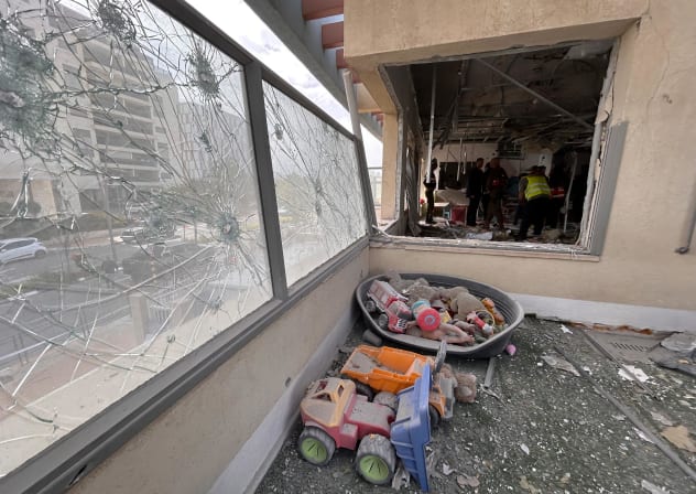 Kindergarten damaged during an Iranian missile barrage.