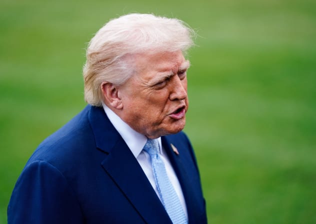 US President Donald Trump speaks to the media as he departs the White House for Florida, in Washington, March 20, 2026.