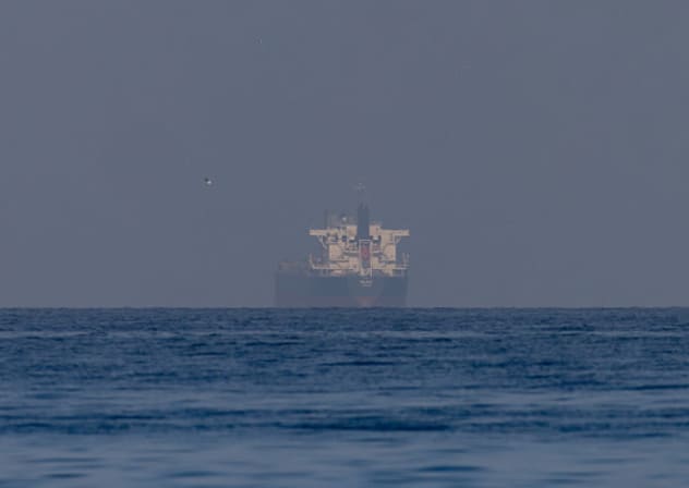 Bulk Carrier, Belray, in the Gulf, near the Strait of Hormuz on March 22, 2026 in northern Ras al Khaimah, United Arab Emirates.