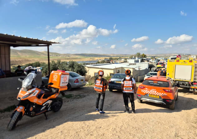 United Hatzalah volunteers respond to the site of a projectile hit in southern Israel on March 24, 2026. 