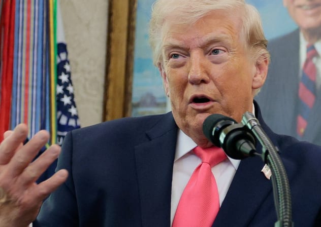 US President Donald Trump speaks as he attends Markwayne Mullin's swearing-in as Department of Homeland Security (DHS) Secretary, at the White House in Washington, DC, US, March 24, 2026. 