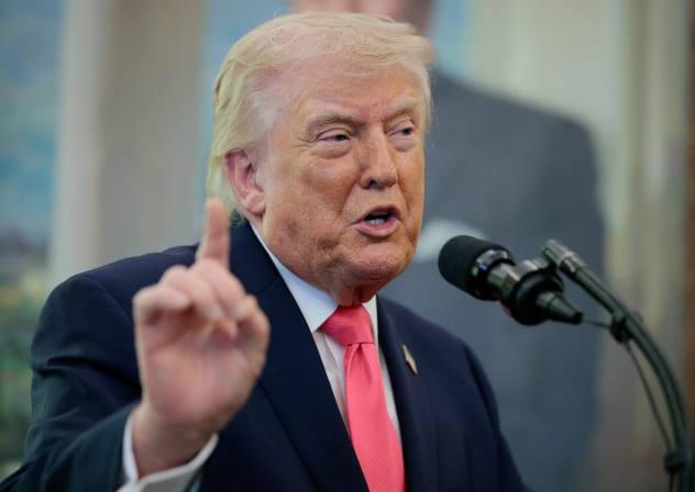 US President Donald Trump speaks as he attends Markwayne Mullin's swearing-in as Department of Homeland Security (DHS) Secretary, at the White House in Washington, DC, US, March 24, 2026.