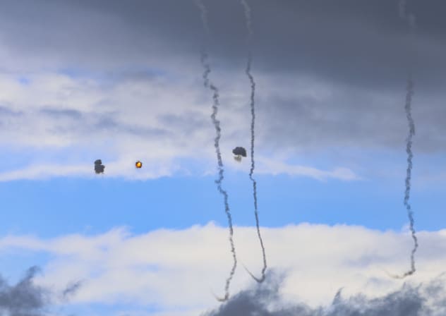 An interceptor is fired toward incoming ballistic missiles launched from Lebanon, as seen in northern Israel, March 22, 2026