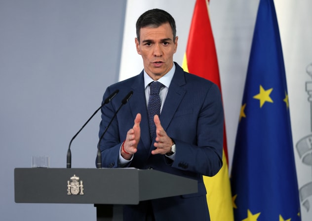 Spanish Prime Minister Pedro Sanchez speaks in Madrid, March 20, 2026.