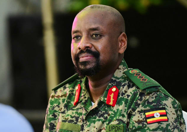 Muhoozi Kainerugaba of the Uganda People's Defence Force (UPDF), the son of Uganda's President Yoweri Museveni, who leads the Ugandan army's land forces, looks on during his birthday party in Entebbe, Uganda May 7, 2022.