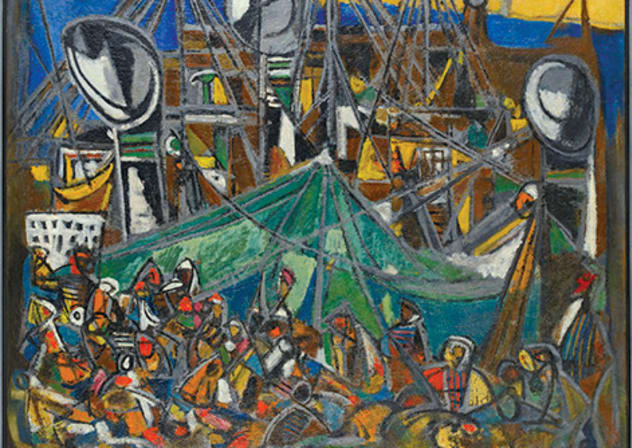 ‘A Ma’apilim Ship,’ painting  by Marcel Janco (see Friday).