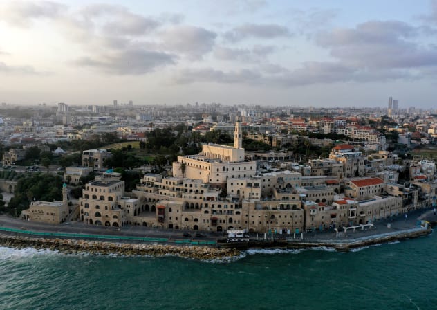This picture taken on April 21, 2021 shows an aerial view of the old city of Israel's Mediterranean coastal city of Jaffa, where French Emperor Napoleon Bonaparte and his soldiers launched an attack between March 3-7, 1799 against the Ottoman-controlled city before capturing it.