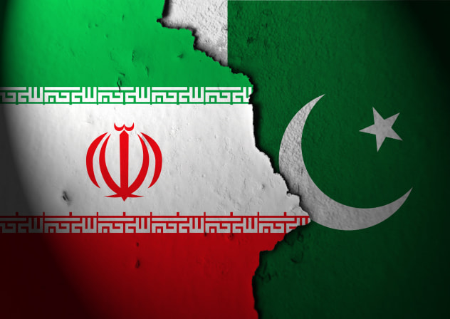 Iran and Pakistan falgs. Illustration.