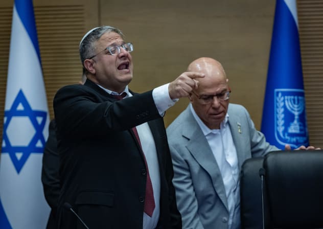 National Security Minister Itamar Ben Gvir and committee head MK Zvika Fogel attend a National Security committee meeting at the Knesset, the Israeli parliament on March 24, 2026.