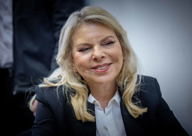 Sara Netanyahu, Wife of Israeli prime minister Benjamin Netanyahu arrives for a court hearing at the Magistrate Court in Jerusalem, asking the court for a restraining order against activist Nava Rozolyo, March 25, 2025.