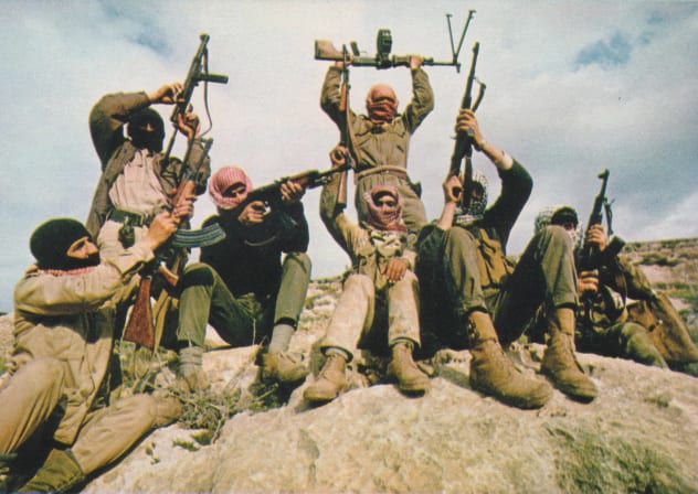 FEDAYEEN OF the PFLP in mountains east of the Jordan River, early 1969. They carry Soviet and Egyptian weapons.