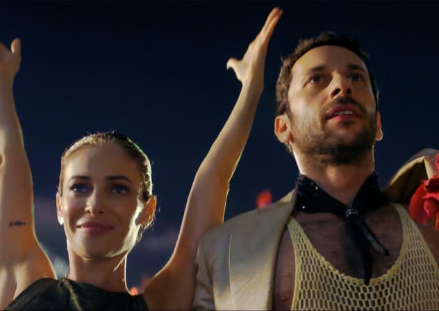 An Israeli artist couple (Efrat Dor and Ariel Bronz) sell their souls to the ruling elite in the provocative film "Yes," from director Nadav Lapid. 