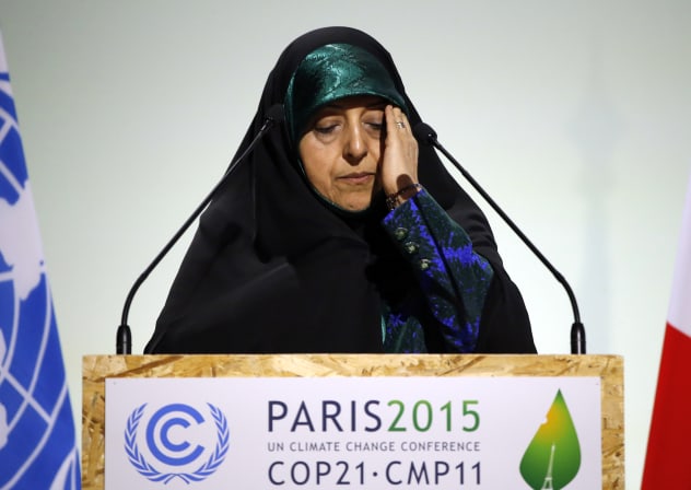 Then-vice president of the Islamic Republic of Iran Masoumeh Ebtekar delivers a speech during the opening session of the World Climate Change Conference 2015 (COP21) at Le Bourget, near Paris, France, November 30, 2015.