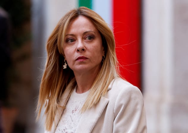 Italian Prime Minister Giorgia Meloni looks on as she waits for the arrival of President of Cyprus Nikos Christodoulides, at Chigi Palace, in Rome, Italy, February 26, 2026.